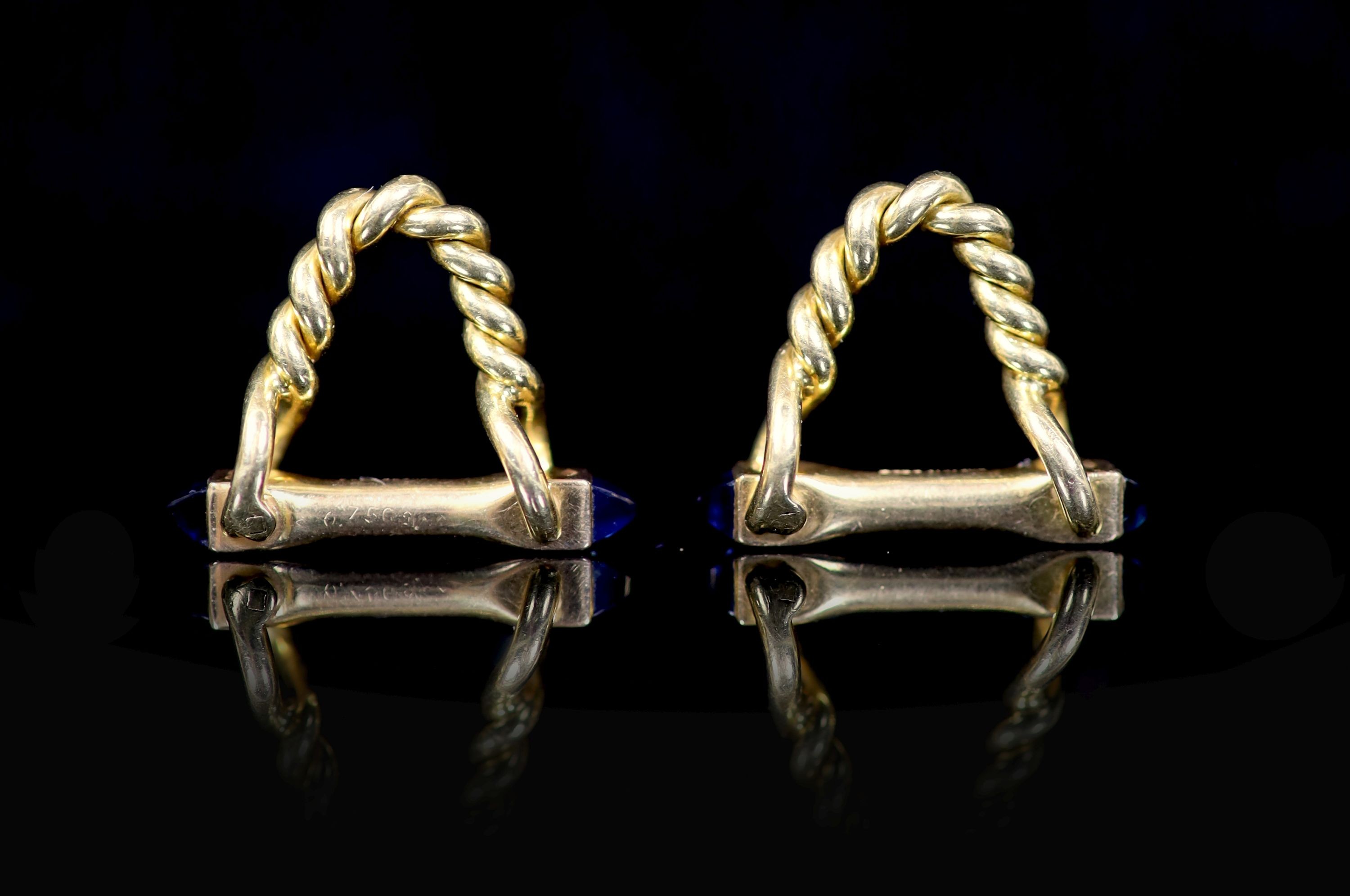 A pair of French Cartier 18ct gold and sapphire set cufflinks